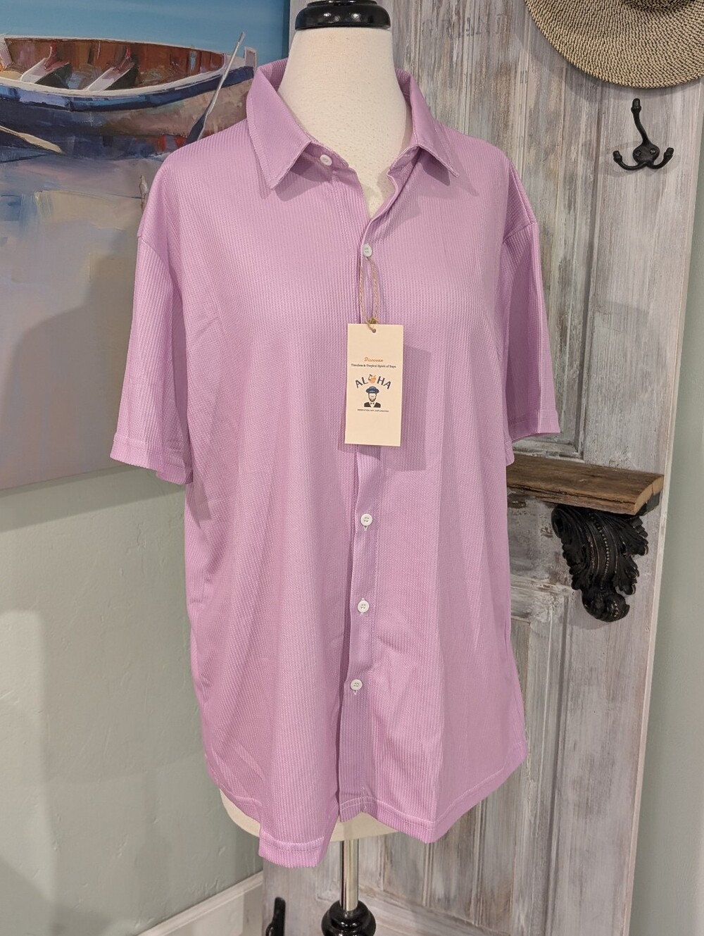 NWT Aloha Men's Lilac Button-Up Shirt